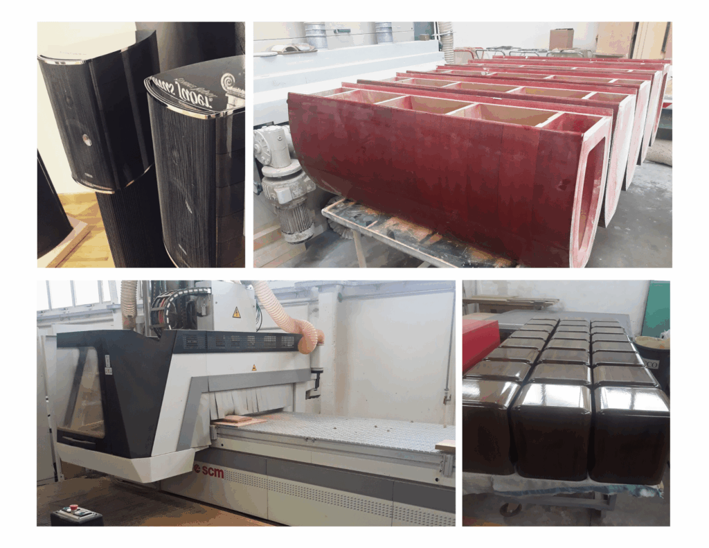 Het maak proces van van een SOnus Faber luidspreker tijdens een fabrieksbezoek in Noord italie aan de fabriek van Sonus faber door Overgaauw